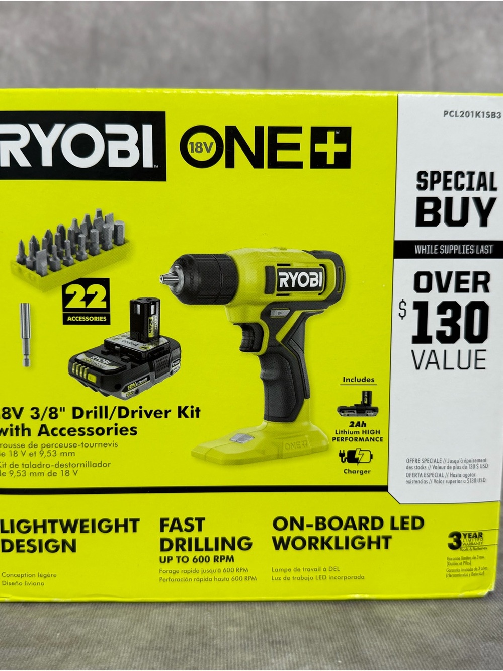 Ryobi 18V ONE+ 3/8" Drill/Driver Kit - Yellow/Black